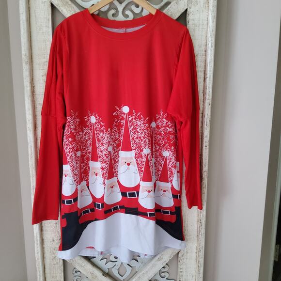 Women's Long Sleeve Layered Christmas Santa Clause Gnome Tunic Top T-Shirt Red - Picture 6 of 9